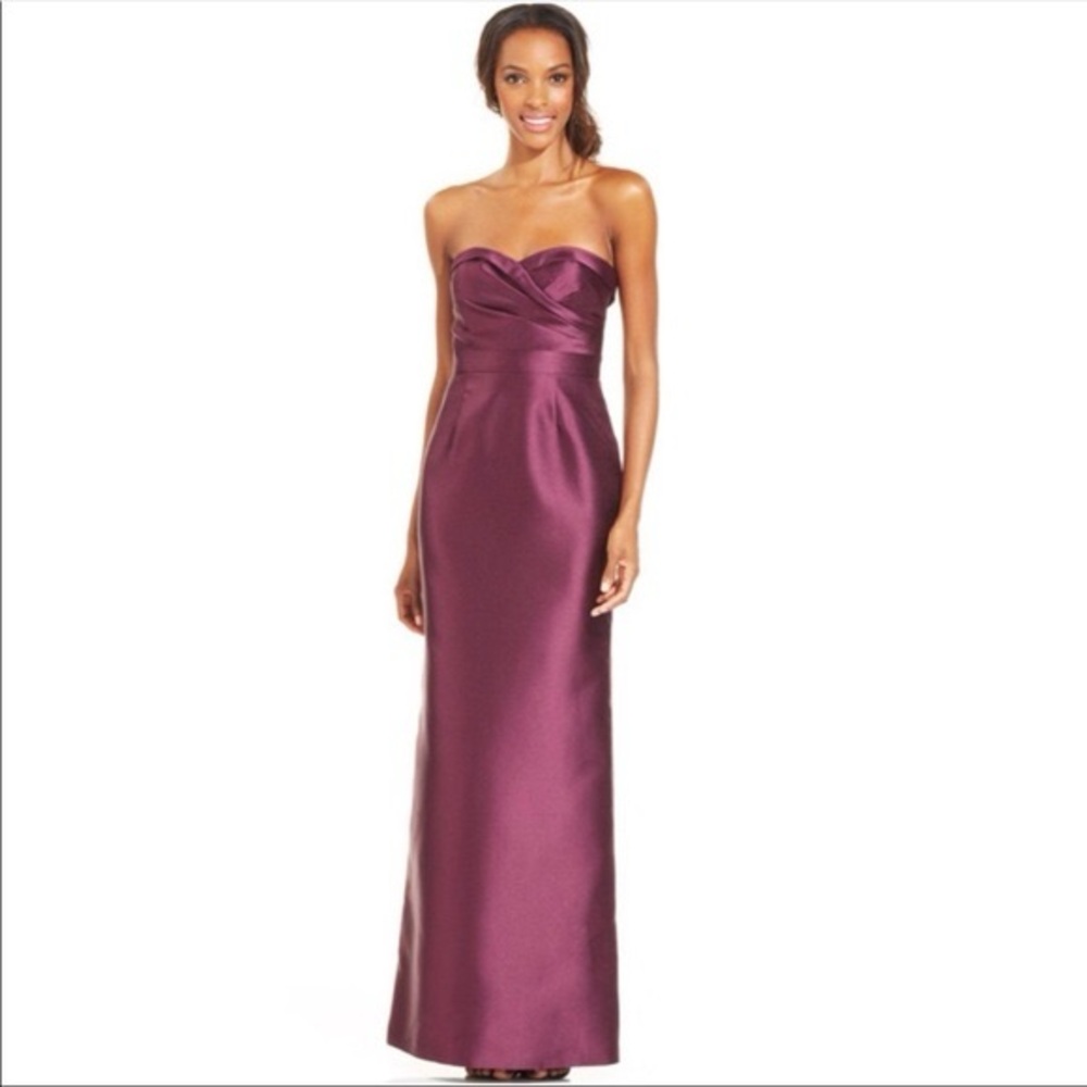 Adrianna Papell Strapless Satin Gown in Deep Purple